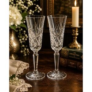 Lenox Charleston Crystal Champagne Flutes – Set of 2 – Made in USA – Vintage